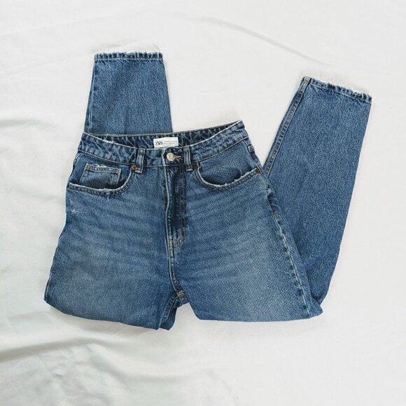 Straight Leg 100% Cotton Zara Jeans Women's Size 6 Distressed - Picture 3 of 6